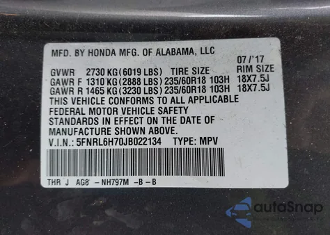 2018 Honda Odyssey Ex-L from USA, damaged, VIN 5FNRL6H70JB022134